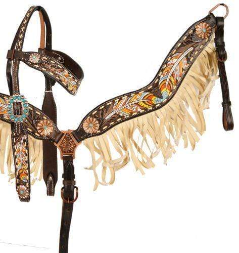 Showman Cheetah Print Headstall, Breast Collar, Reins Set With