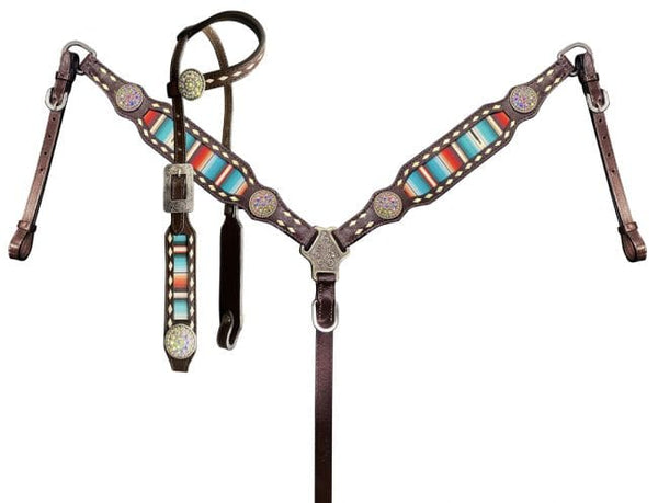 Showman Cheetah Print Headstall, Breast Collar, Reins Set With